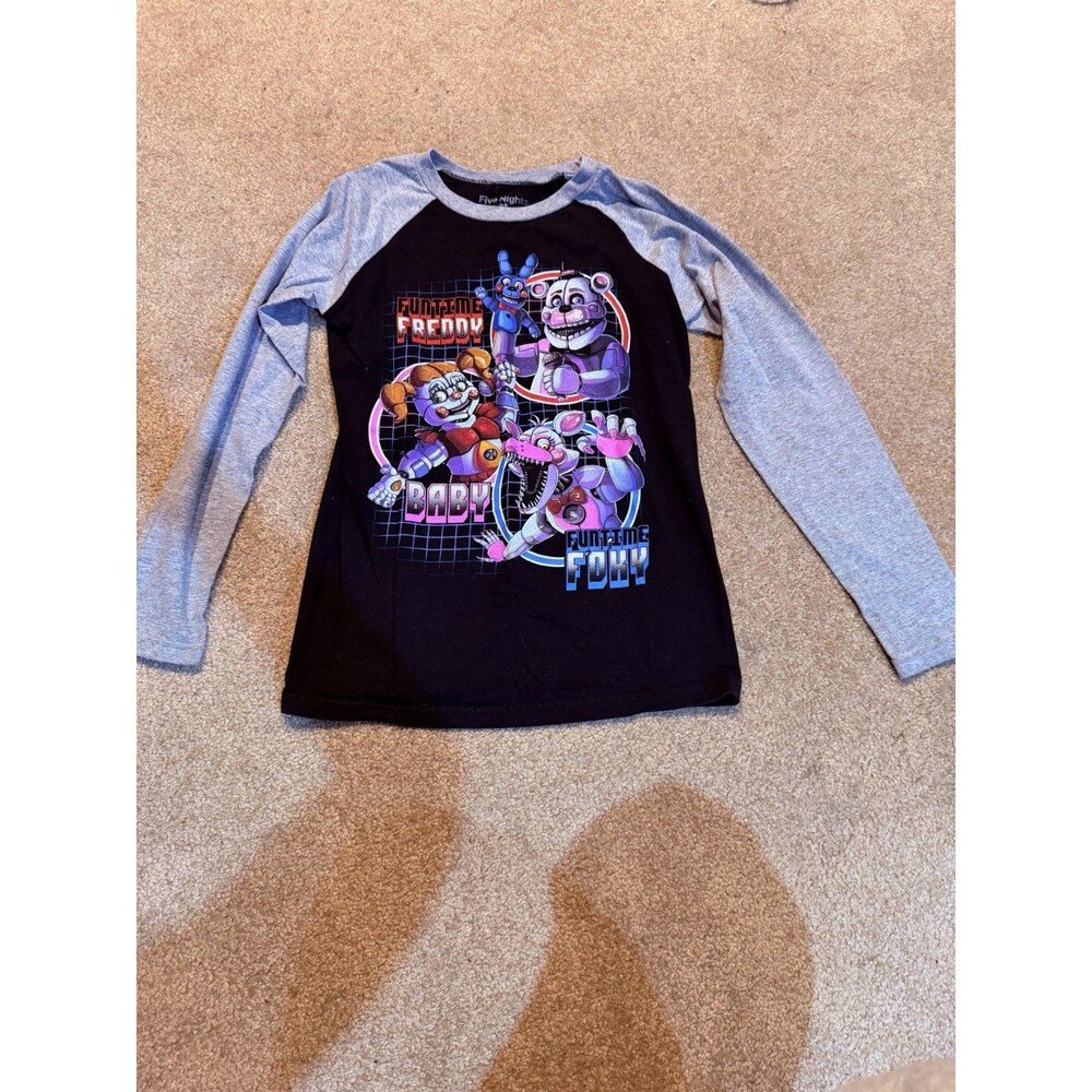 Youth Boys Five Nights At Freddys Long Sleeve Black & Gray T-Shirt Size Medium